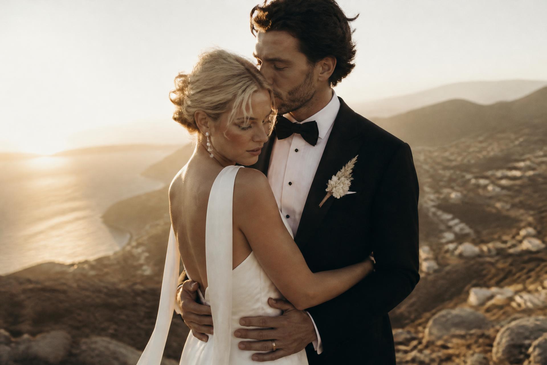 Bride and groom at golden hour